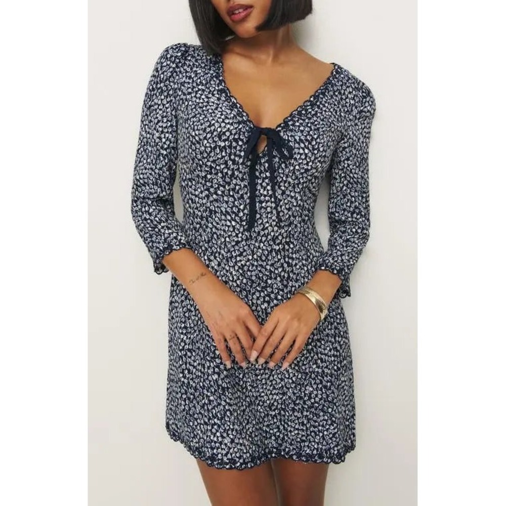 Reformation‎ Posey Mini Dress Largo Blue Floral Embroidered 4 Summer Casual